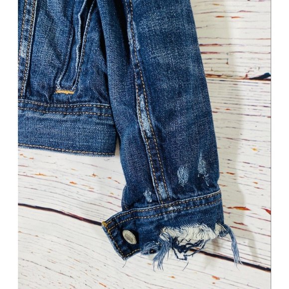 AE American Eagle Denim Jean Jacket Womens Sz Extra Small Coat Distressed Cuffs - Picture 7 of 9
